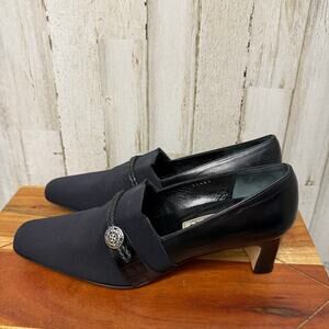 NWT Brighton Women's Quincy Block‎ Heels Black Size 7.5 Braided Detail